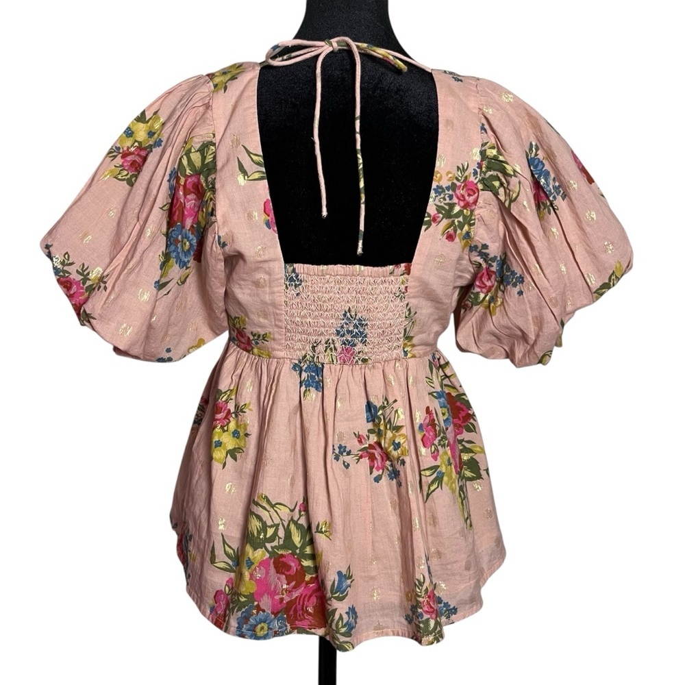Anthropologie Love The Label Rosette Babydoll Blouse Floral Print Peasant Size M - Picture 5 of 13